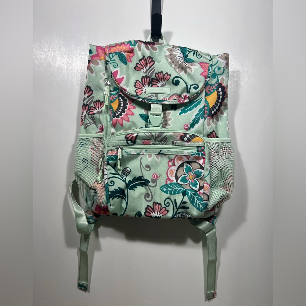 Vera‎ Bradley green abstract floral print nylon backpack tech sleeve